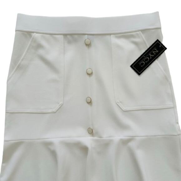 NYCC Ivory Pockets Enamel Buttons Flounce Hem Trumpet Skirt Size Medium NEW - Picture 4 of 12